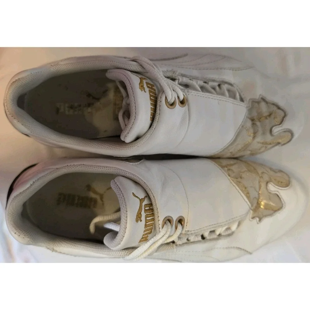 Puma Speed Cat Womens Size US W8 Low White Leather W Gold Netting Sneakers‎